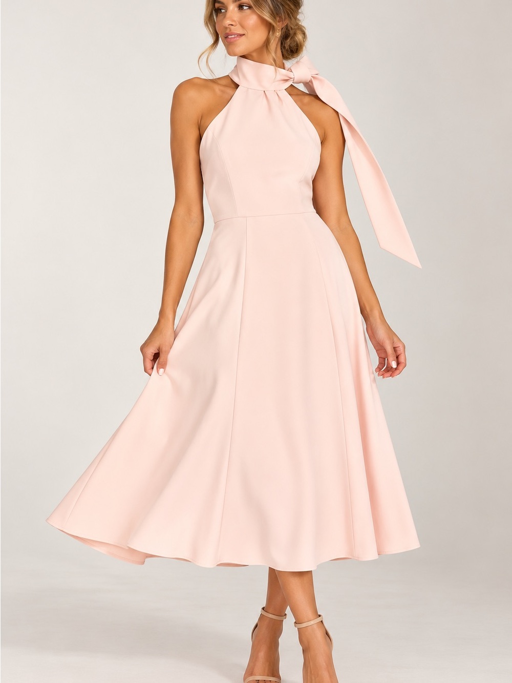 Black Halo Audrey Midi Dress Womens 6 Sweet Blush NWT Tie Neck $375